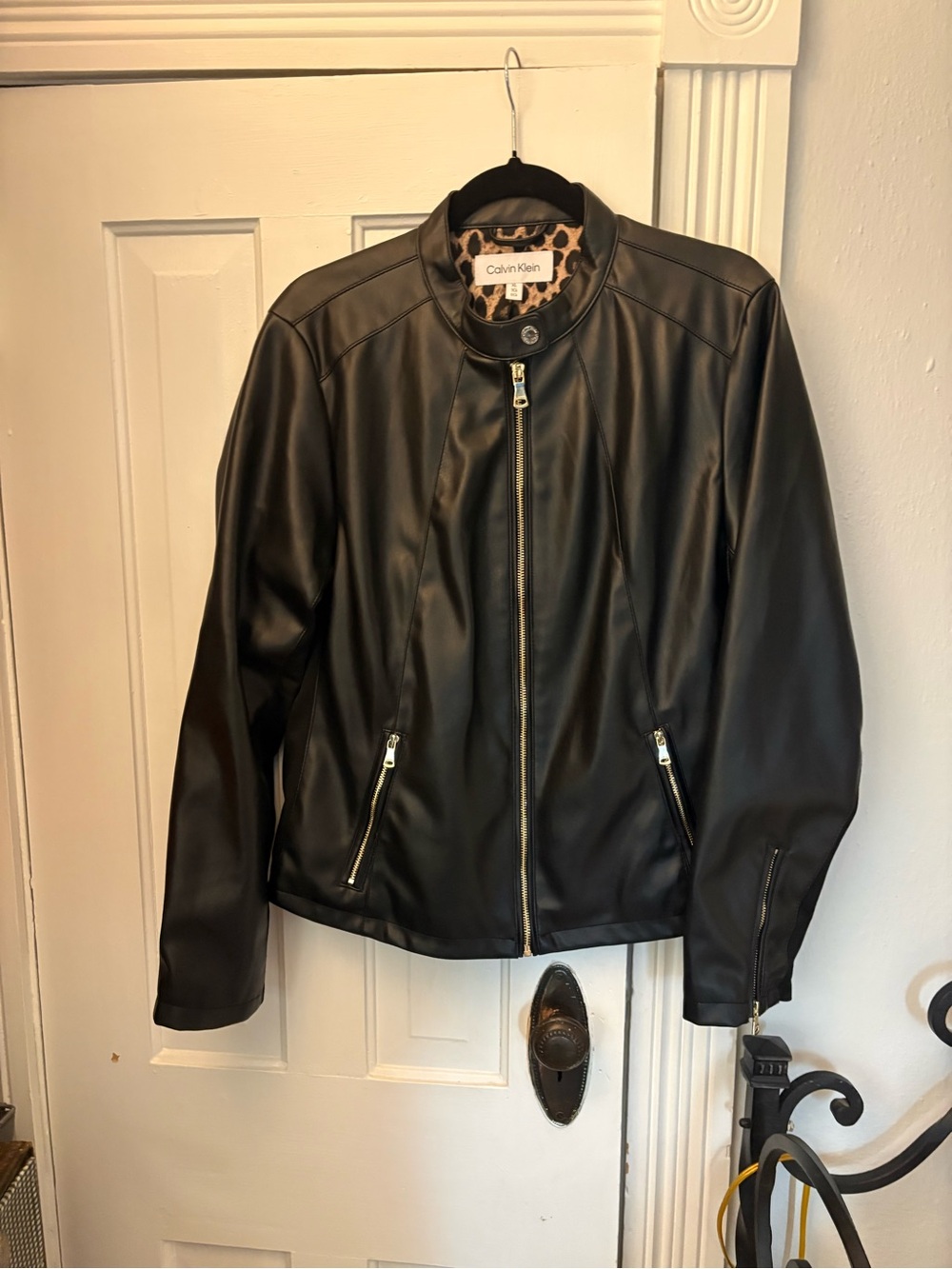 Women’s XL Calvin Klein Black Faux Leather Zip-Front Jacket